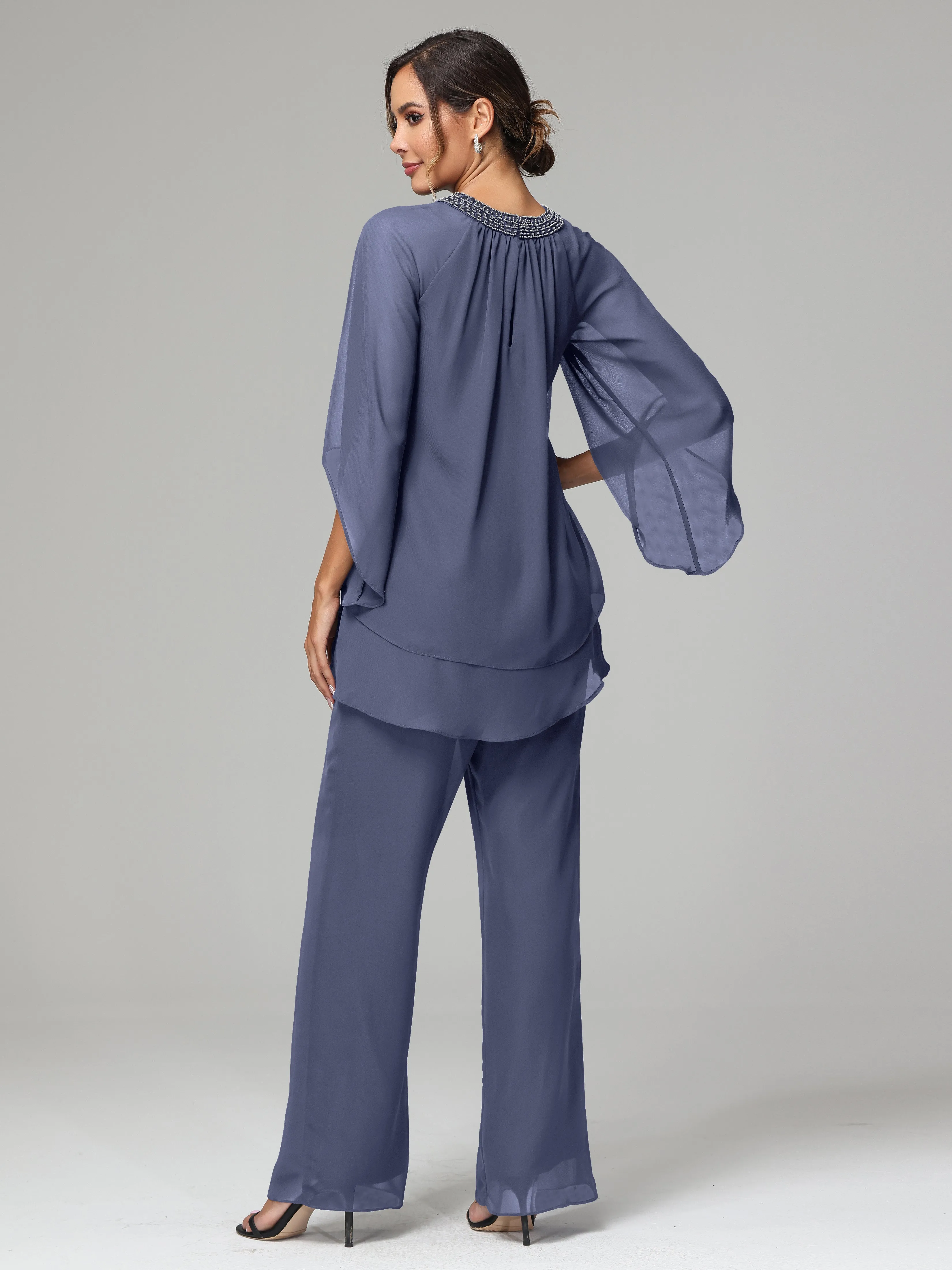 Long Sleeves Chiffon Mother Of The Bride Dress Pants Suits