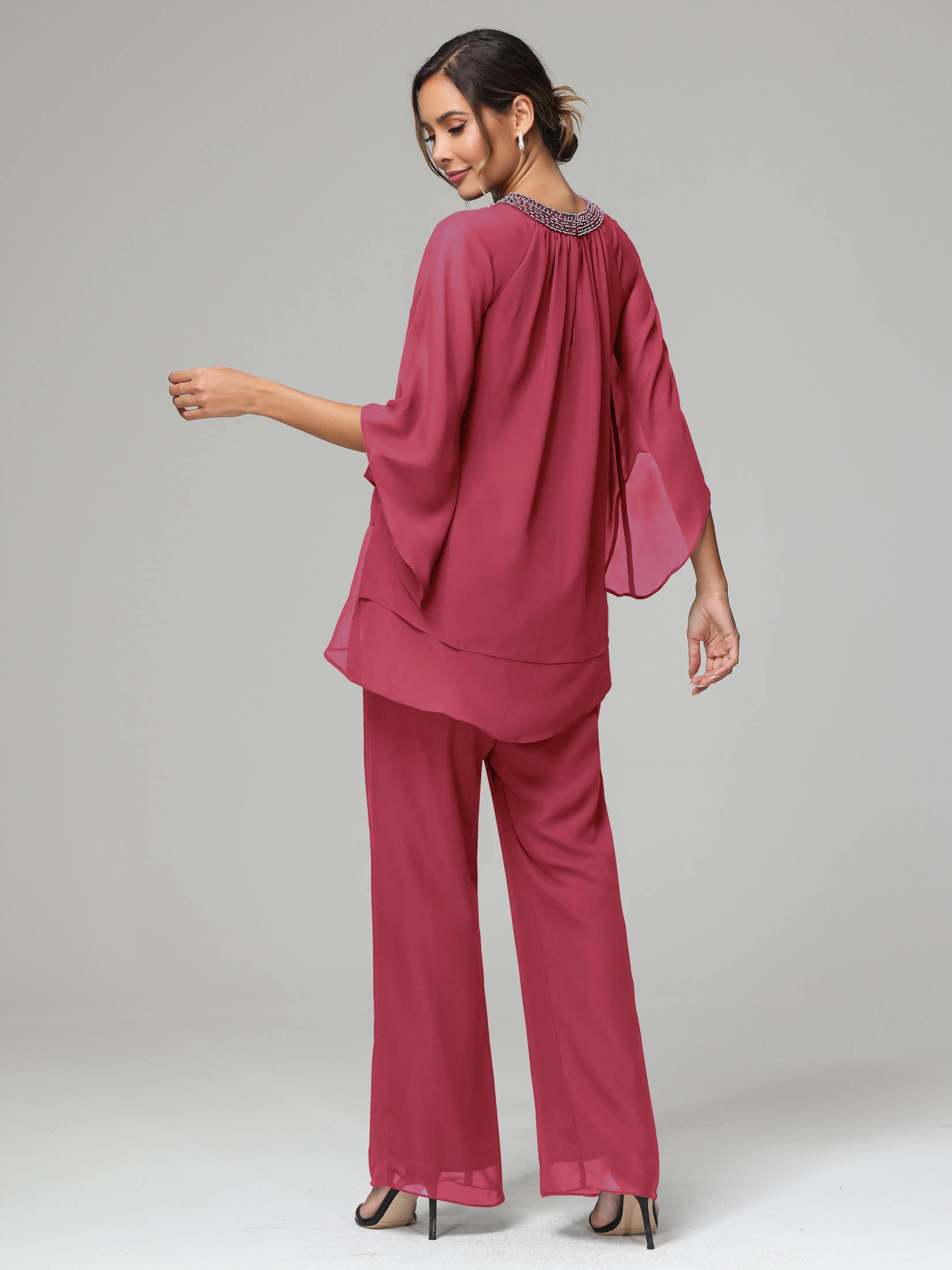 Long Sleeves Chiffon Mother Of The Bride Dress Pants Suits