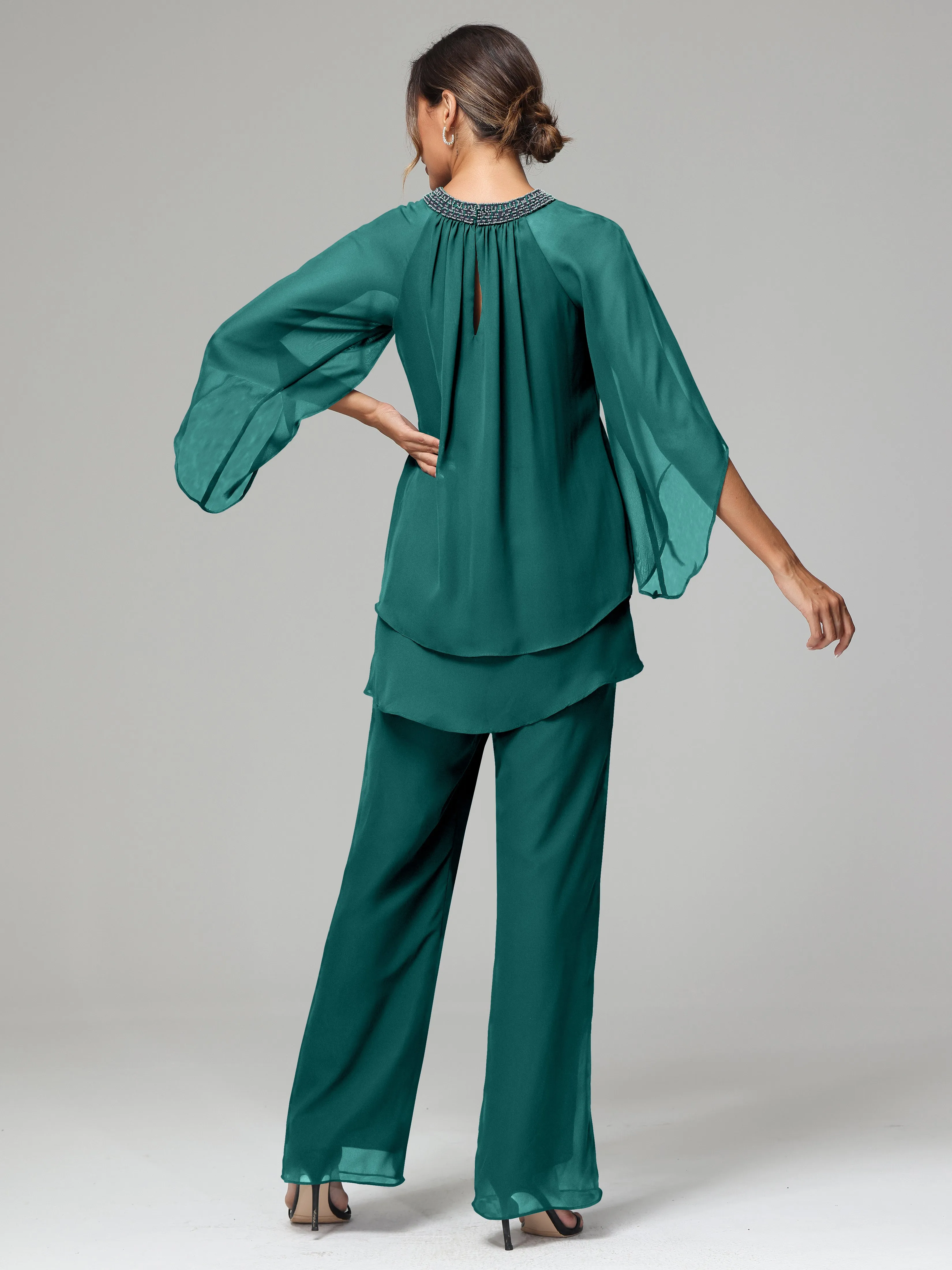 Long Sleeves Chiffon Mother Of The Bride Dress Pants Suits
