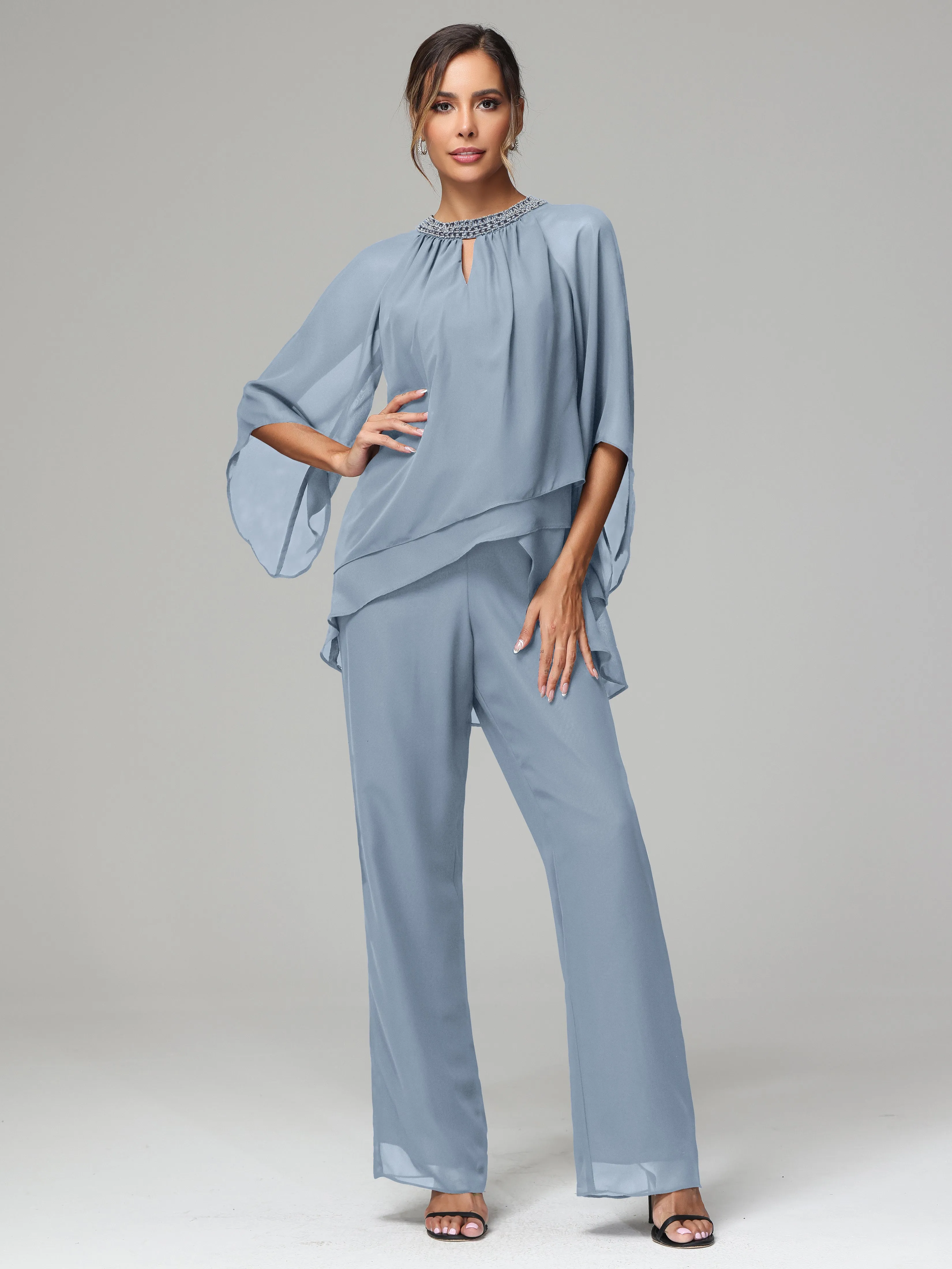 Long Sleeves Chiffon Mother Of The Bride Dress Pants Suits