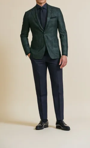 Loro Piana Silk Air Bottle Green Wool, Silk & Cashmere with Subtle Blue Windowpane