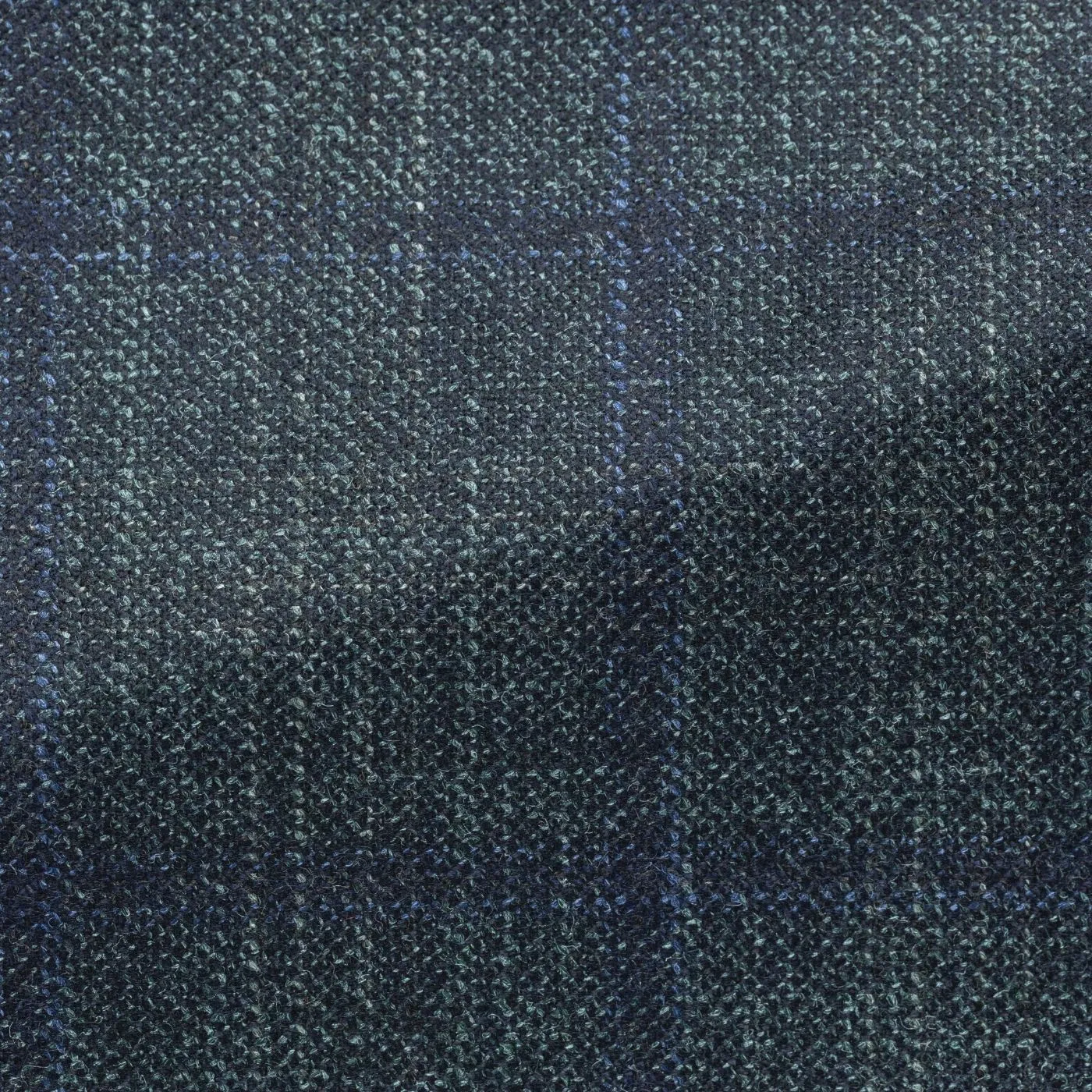 Loro Piana Silk Air Bottle Green Wool, Silk & Cashmere with Subtle Blue Windowpane