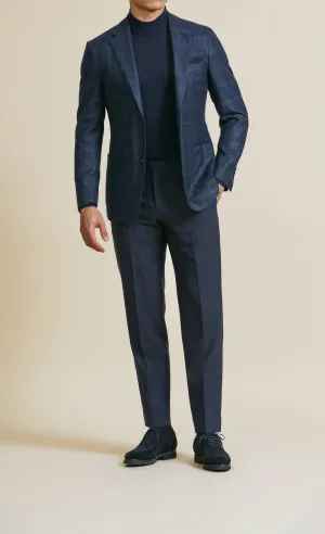 Loro Piana Silk Air Peacock Blue Merino Wool, Silk & Cashmere with Green Windowpane