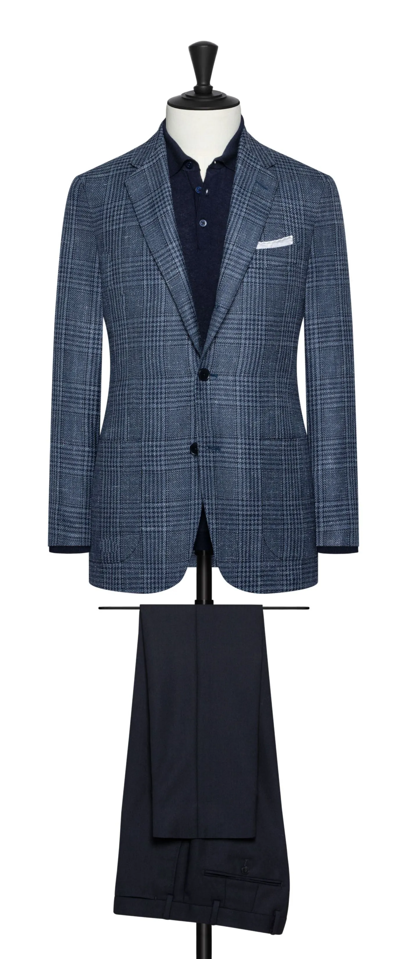 Loro Piana SUMMERTIME Slate Blue Wool, Silk & Linen With Navy Glencheck