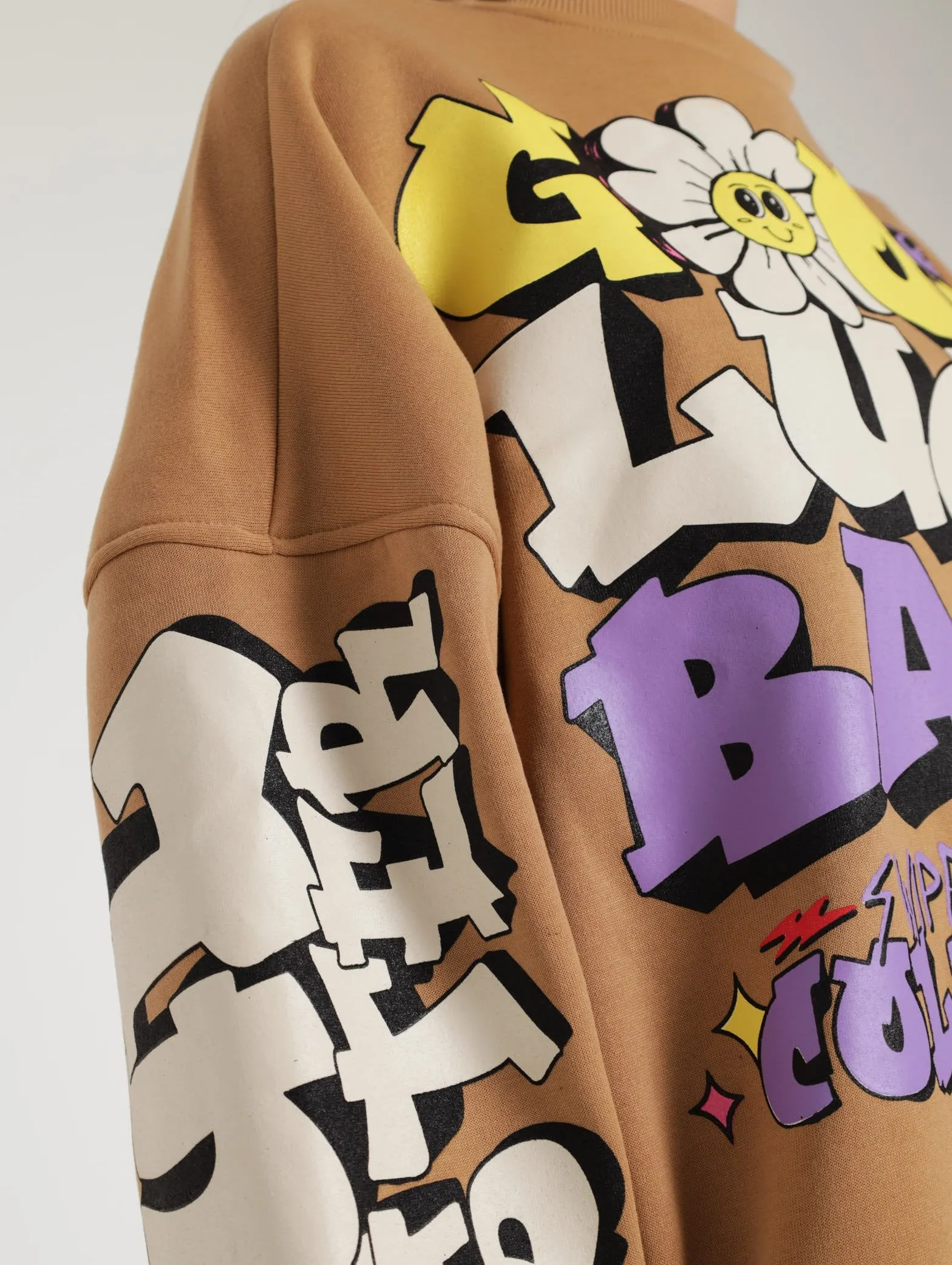 Loud Printed Oversized Fleece - Tan