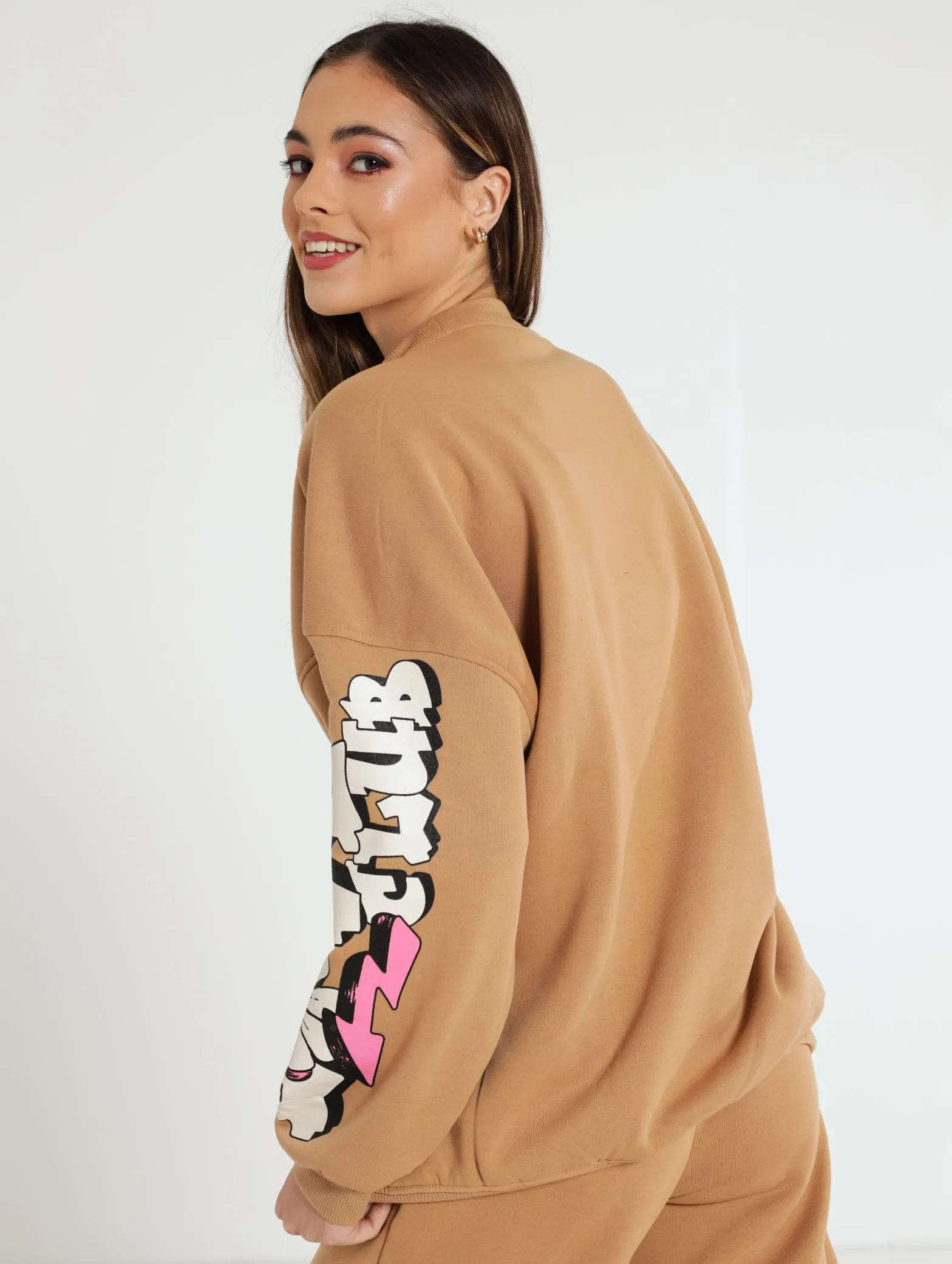 Loud Printed Oversized Fleece - Tan