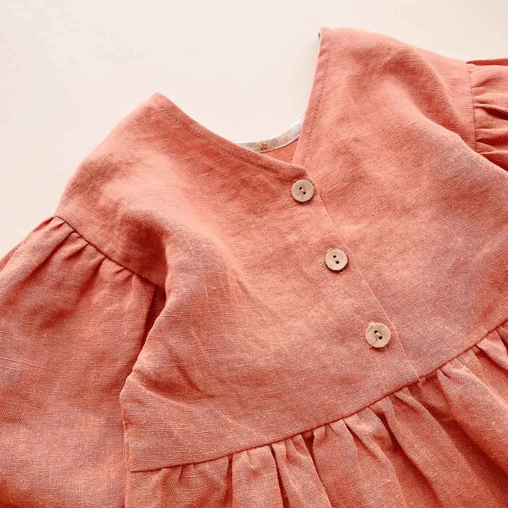 Lucia Reversible Linen Dress | Peach