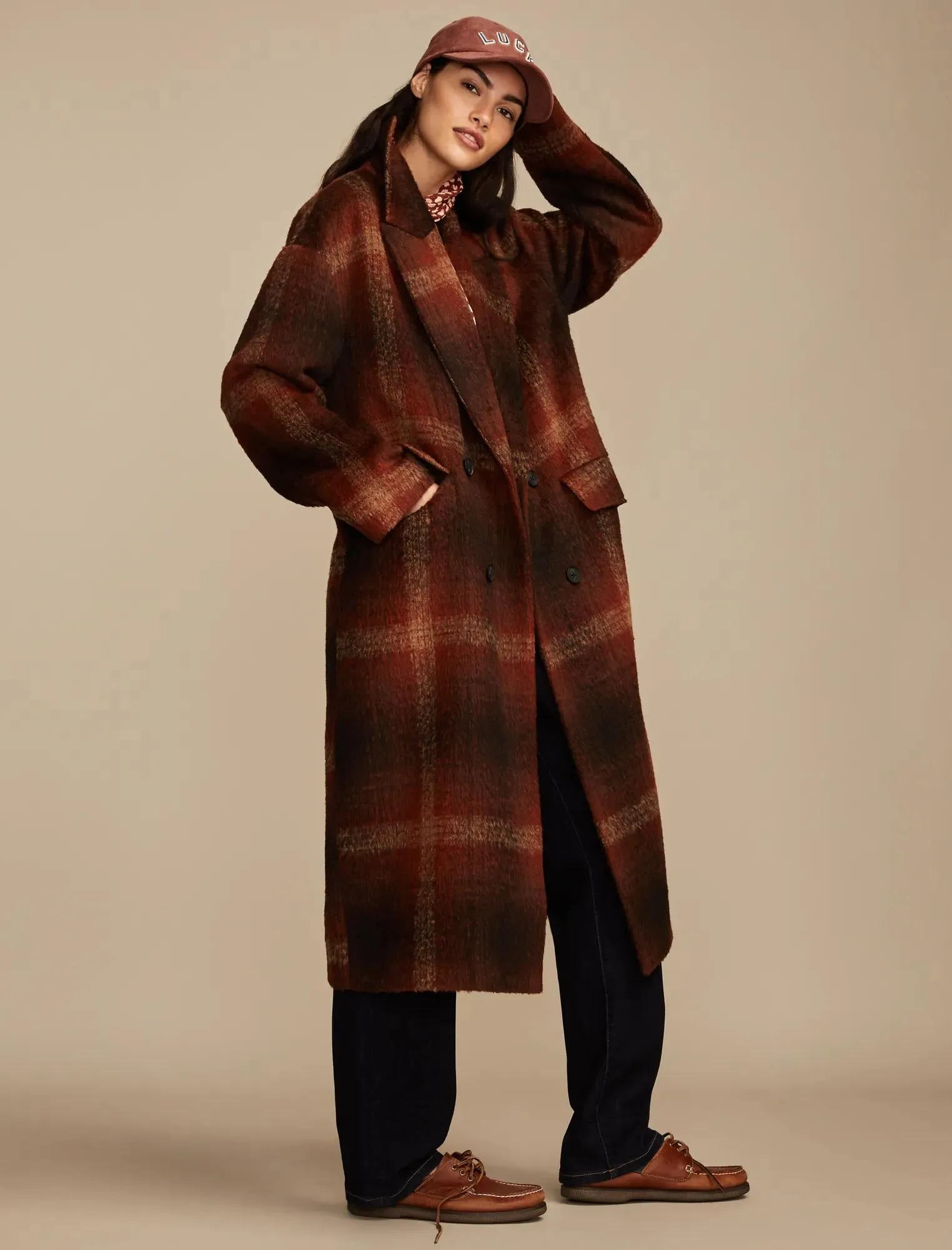 Lucky Brand Women's Plaid Oversized Maxi Coat