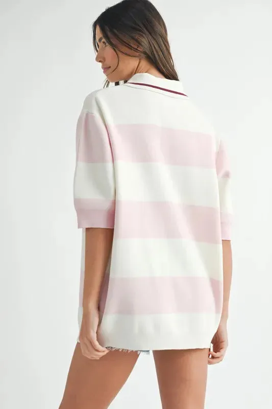 MABLE Oversized Stripe Polo Collar Sweater