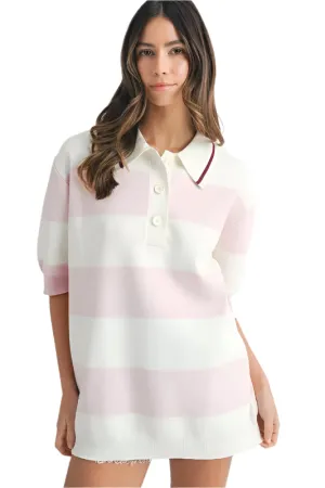MABLE Oversized Stripe Polo Collar Sweater