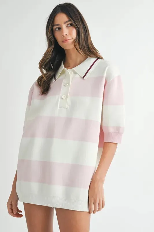MABLE Oversized Stripe Polo Collar Sweater