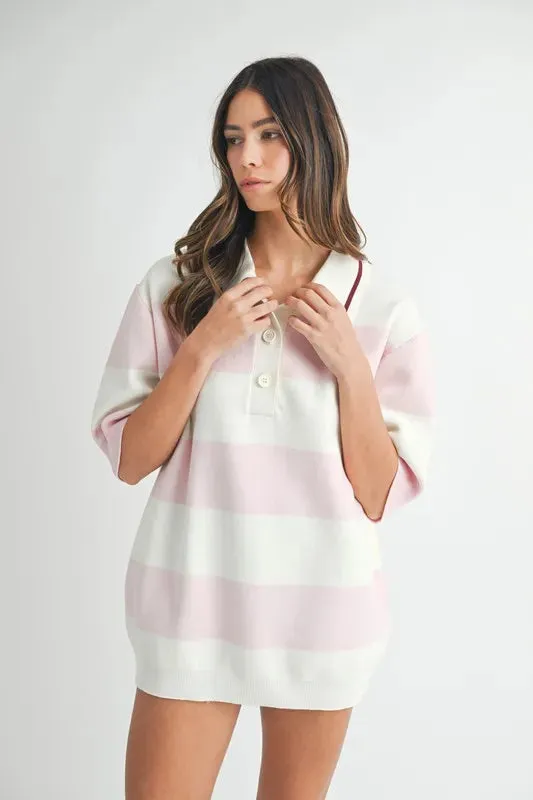 MABLE Oversized Stripe Polo Collar Sweater