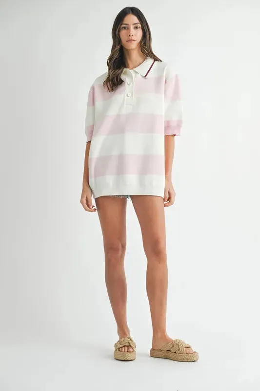 MABLE Oversized Stripe Polo Collar Sweater