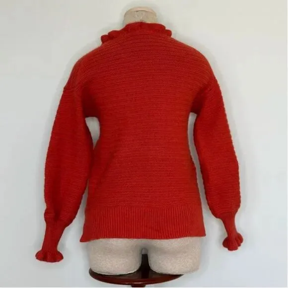 Madewell Ruffle-Neck Cotton-Merino Pullover Sweater in Fresh Chili Size Small