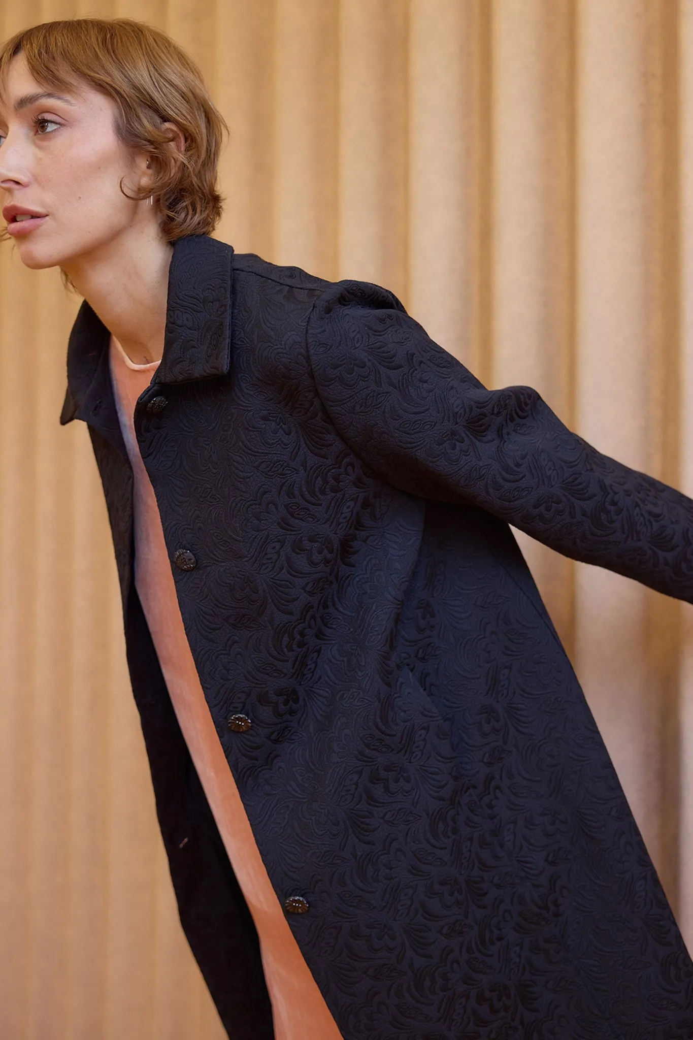 Maggie Coat - Black Textured Cotton