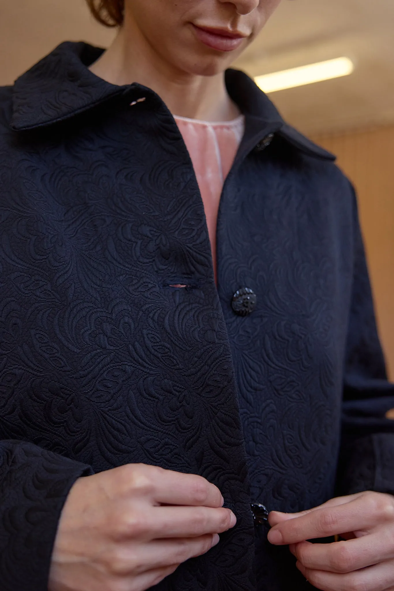 Maggie Coat - Black Textured Cotton