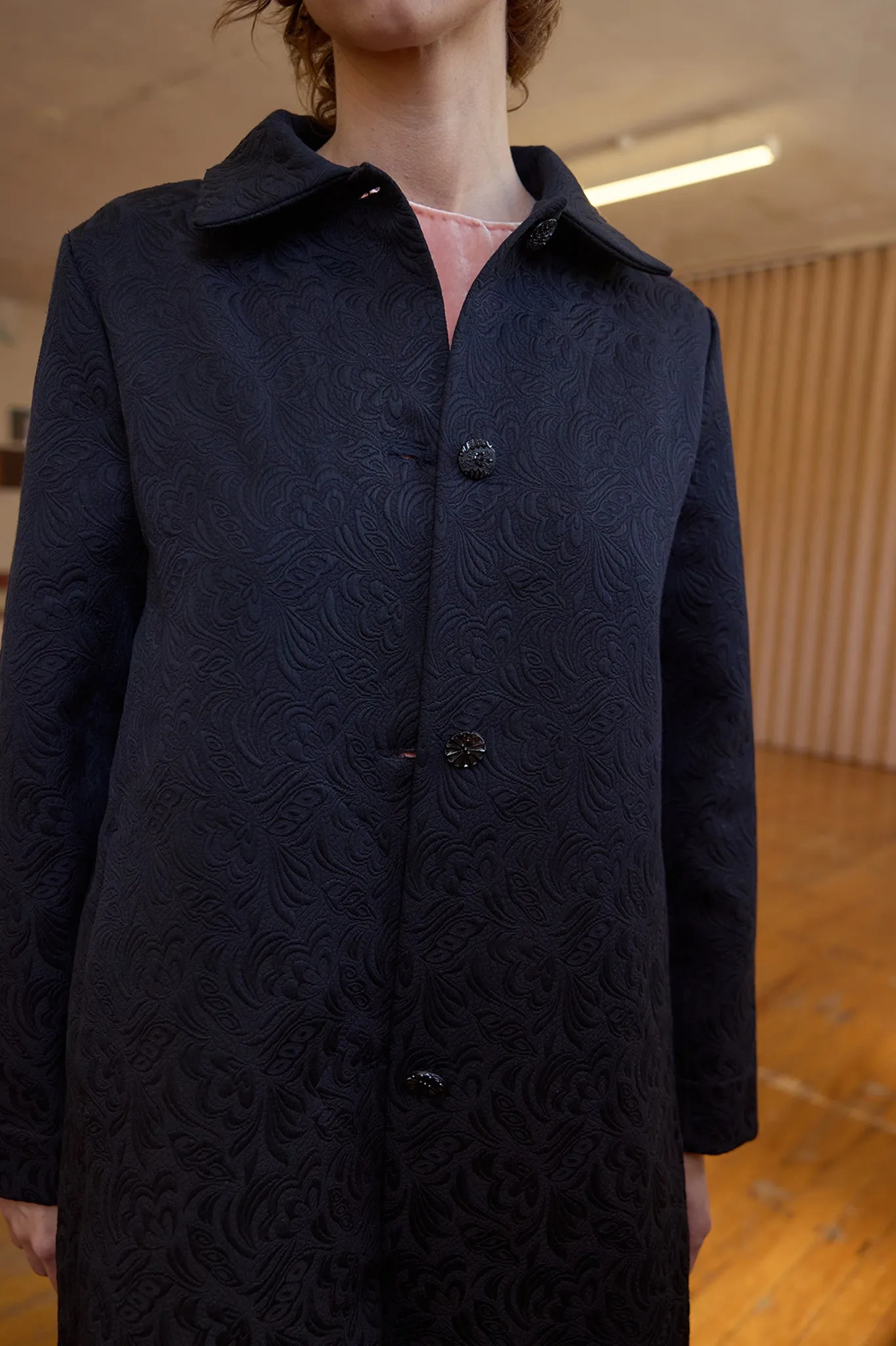 Maggie Coat - Black Textured Cotton