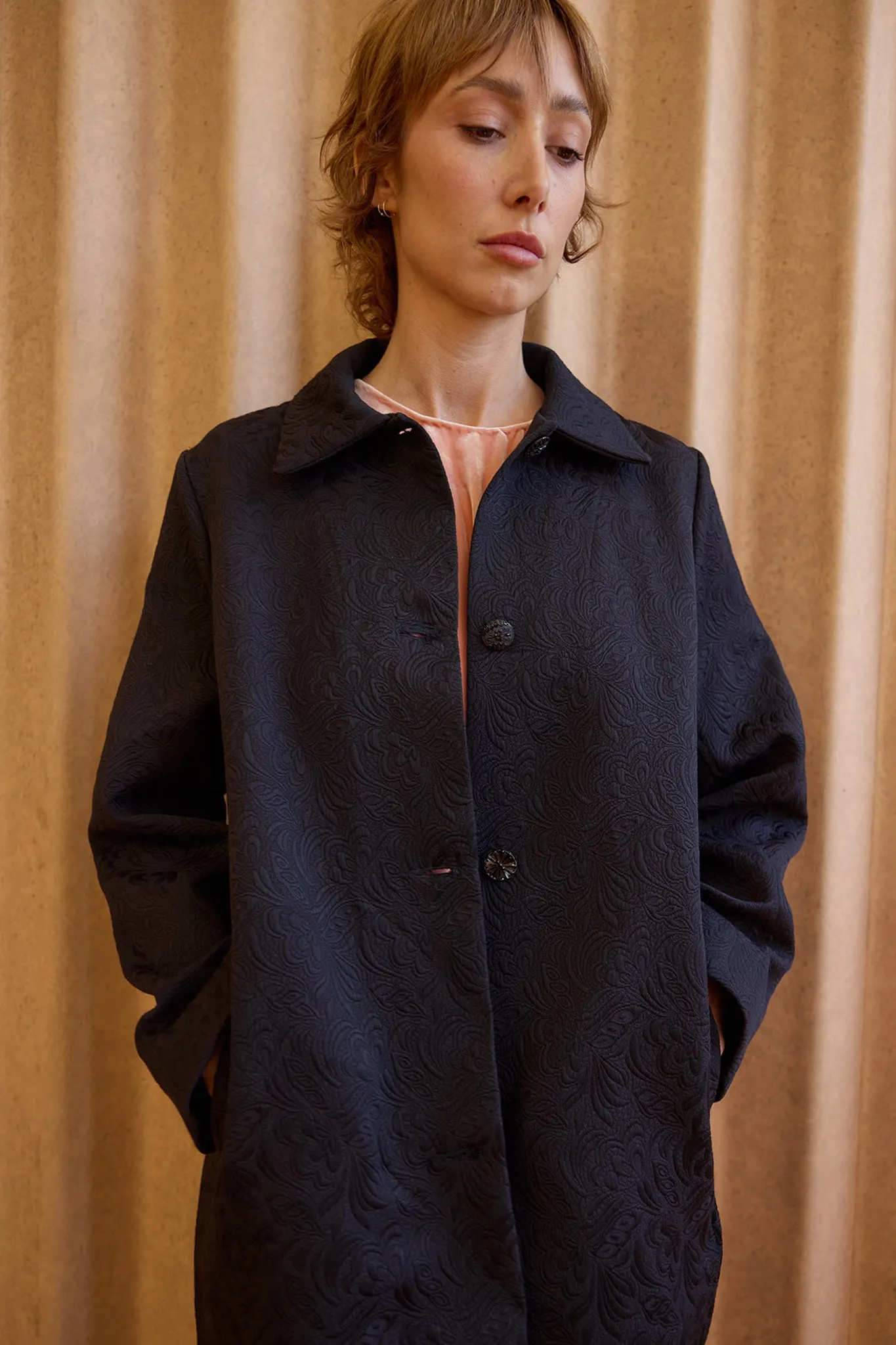 Maggie Coat - Black Textured Cotton