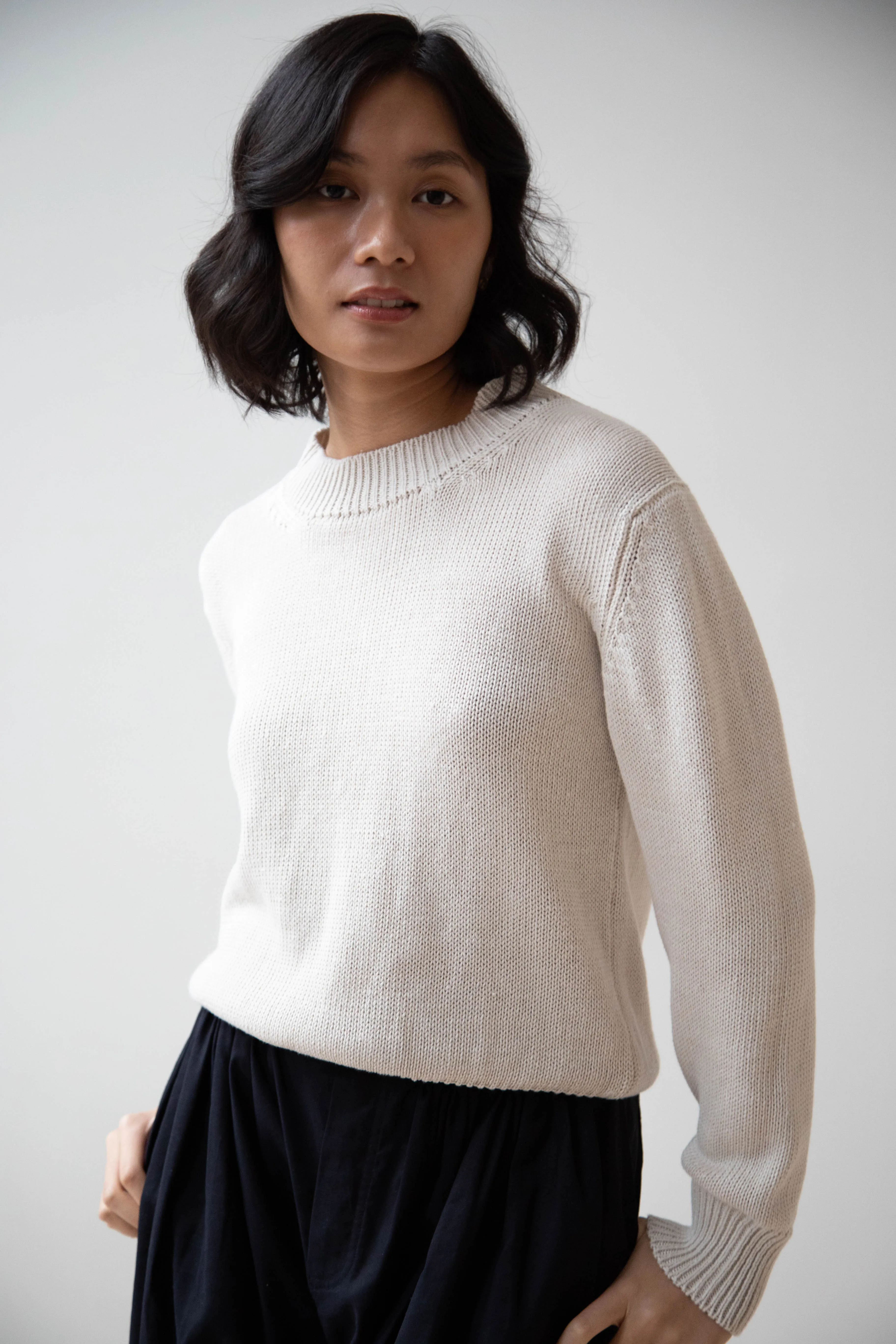 Margaret Howell | Chunky Crew Neck Jumper in Chalk