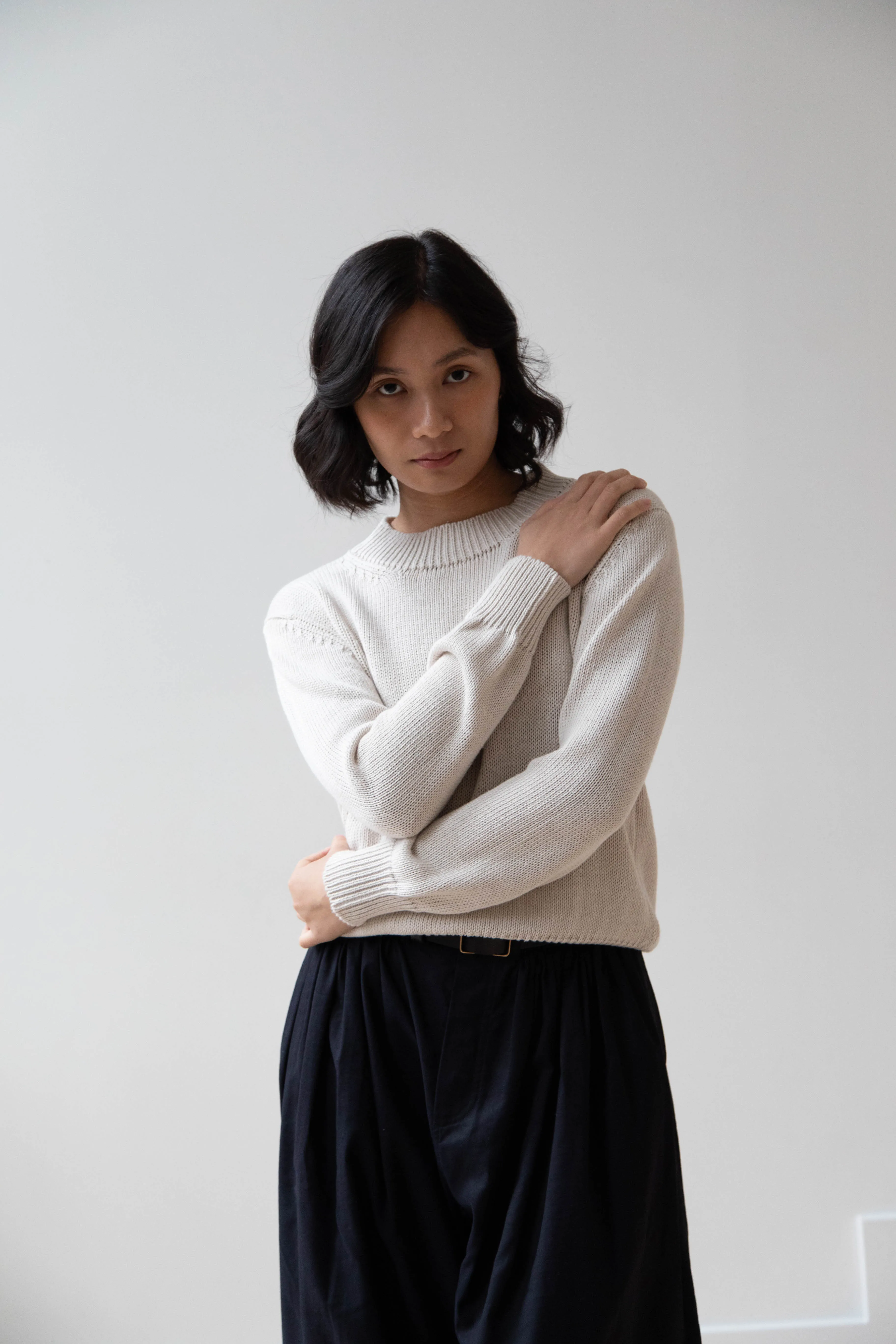 Margaret Howell | Chunky Crew Neck Jumper in Chalk