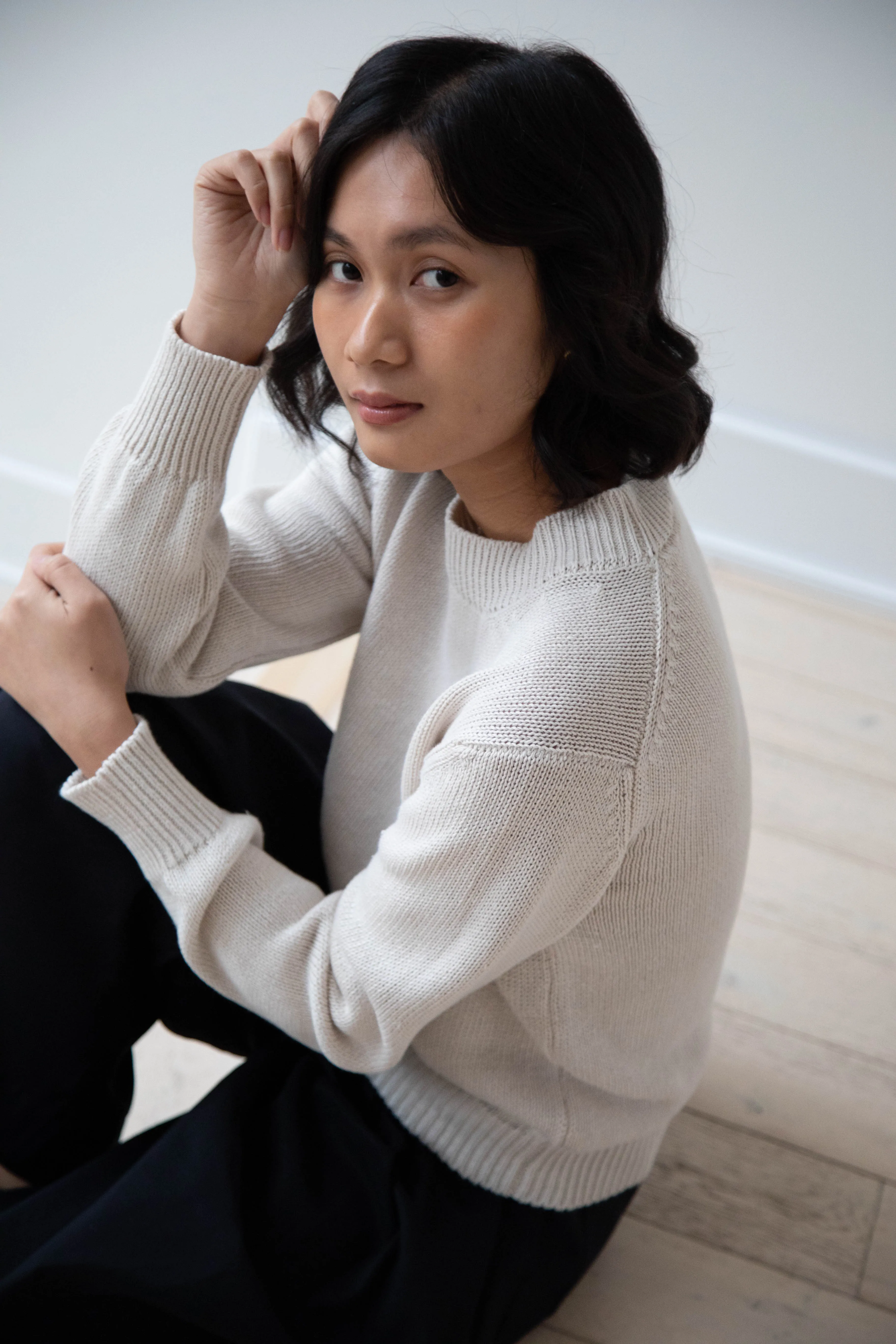 Margaret Howell | Chunky Crew Neck Jumper in Chalk