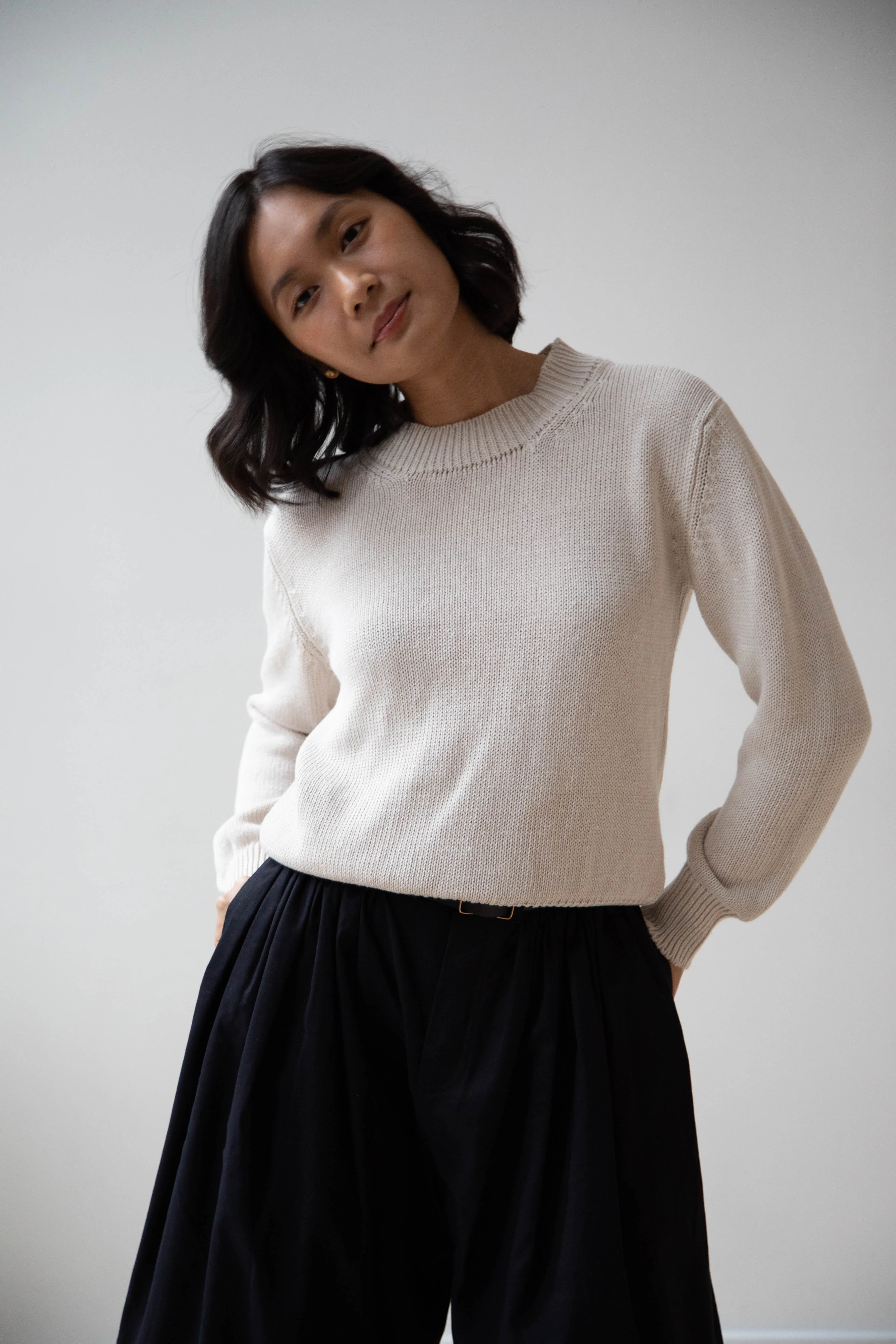 Margaret Howell | Chunky Crew Neck Jumper in Chalk