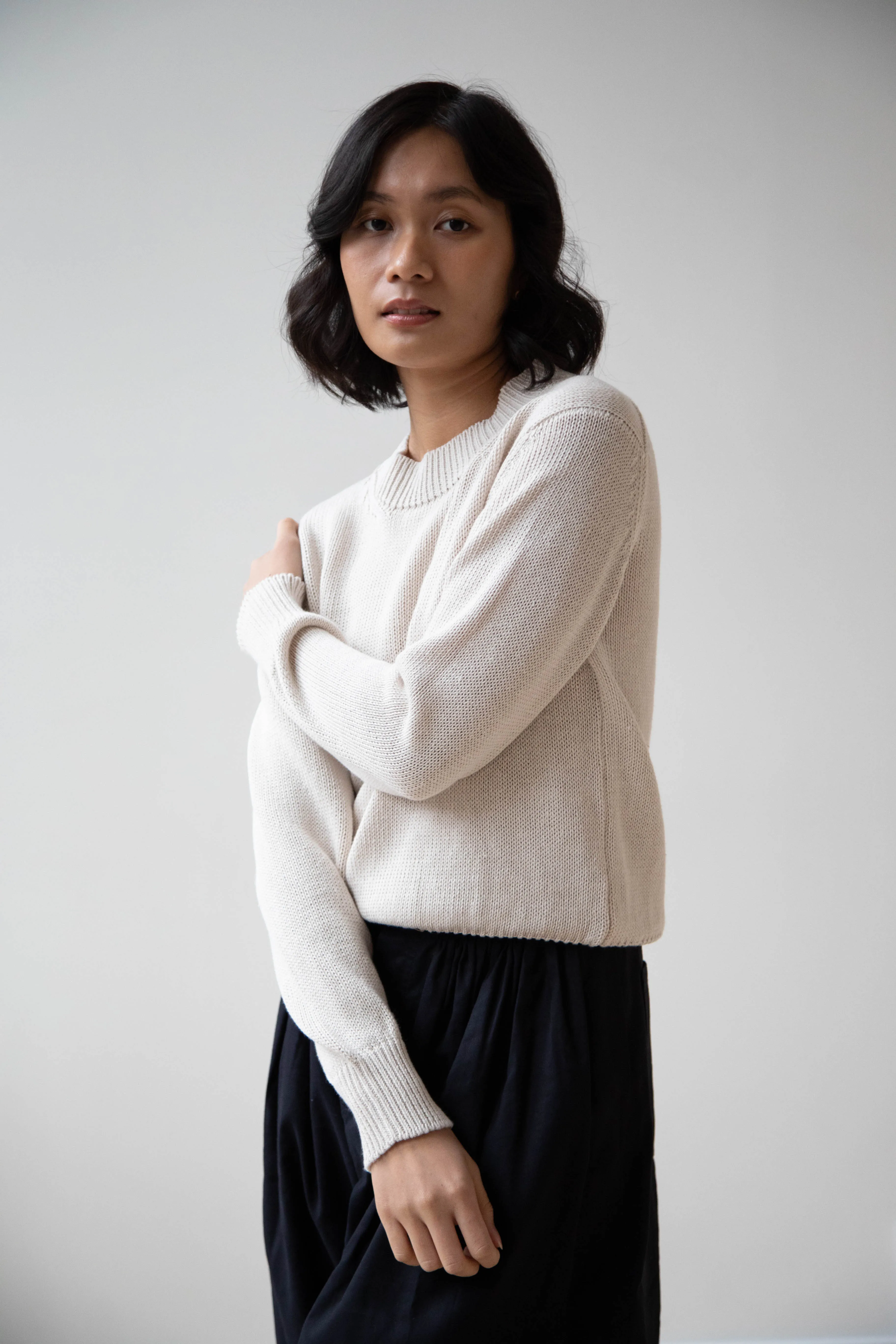 Margaret Howell | Chunky Crew Neck Jumper in Chalk