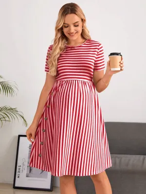 Maternity Striped Short Sleeve Dress