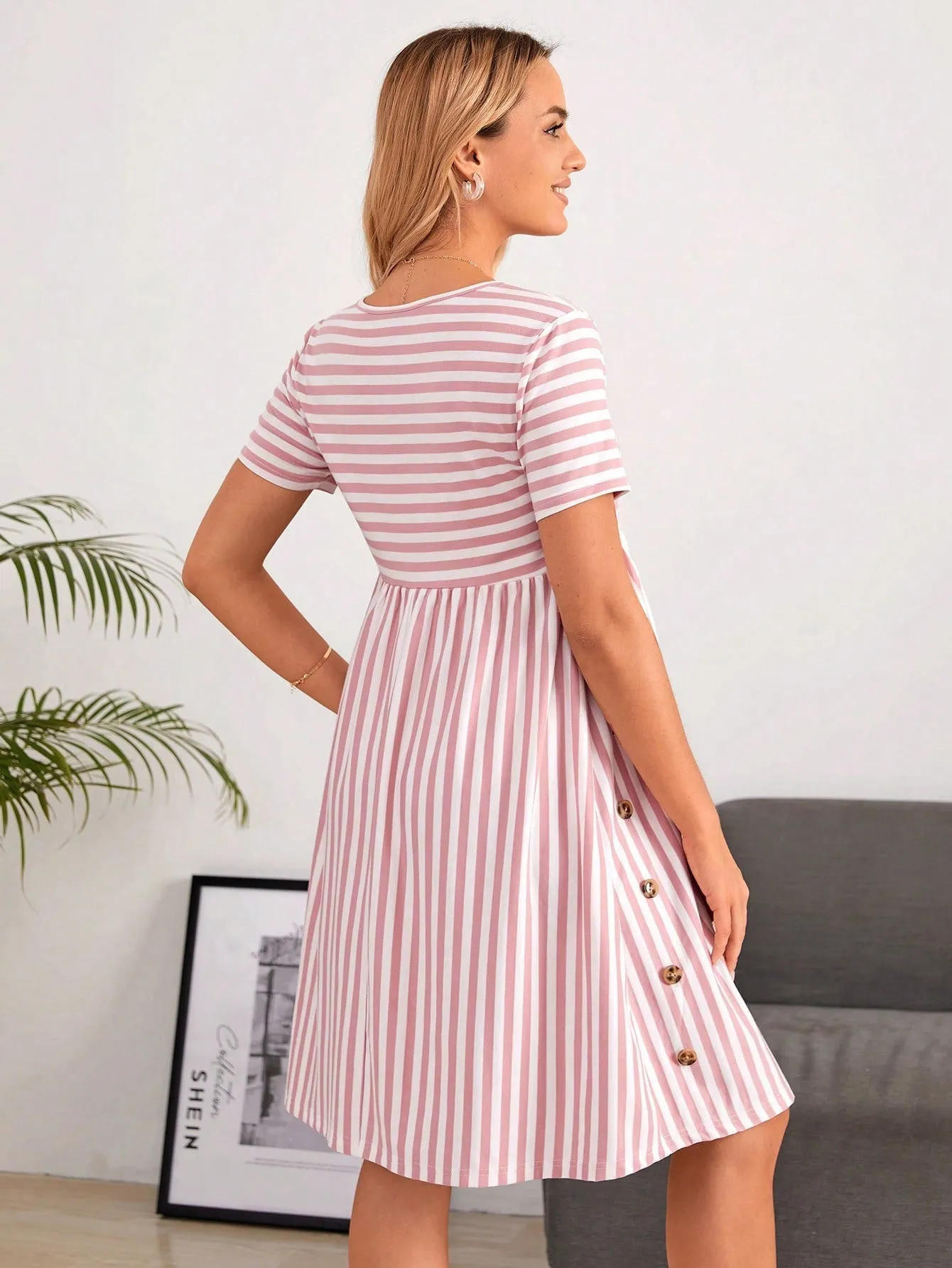 Maternity Striped Short Sleeve Dress