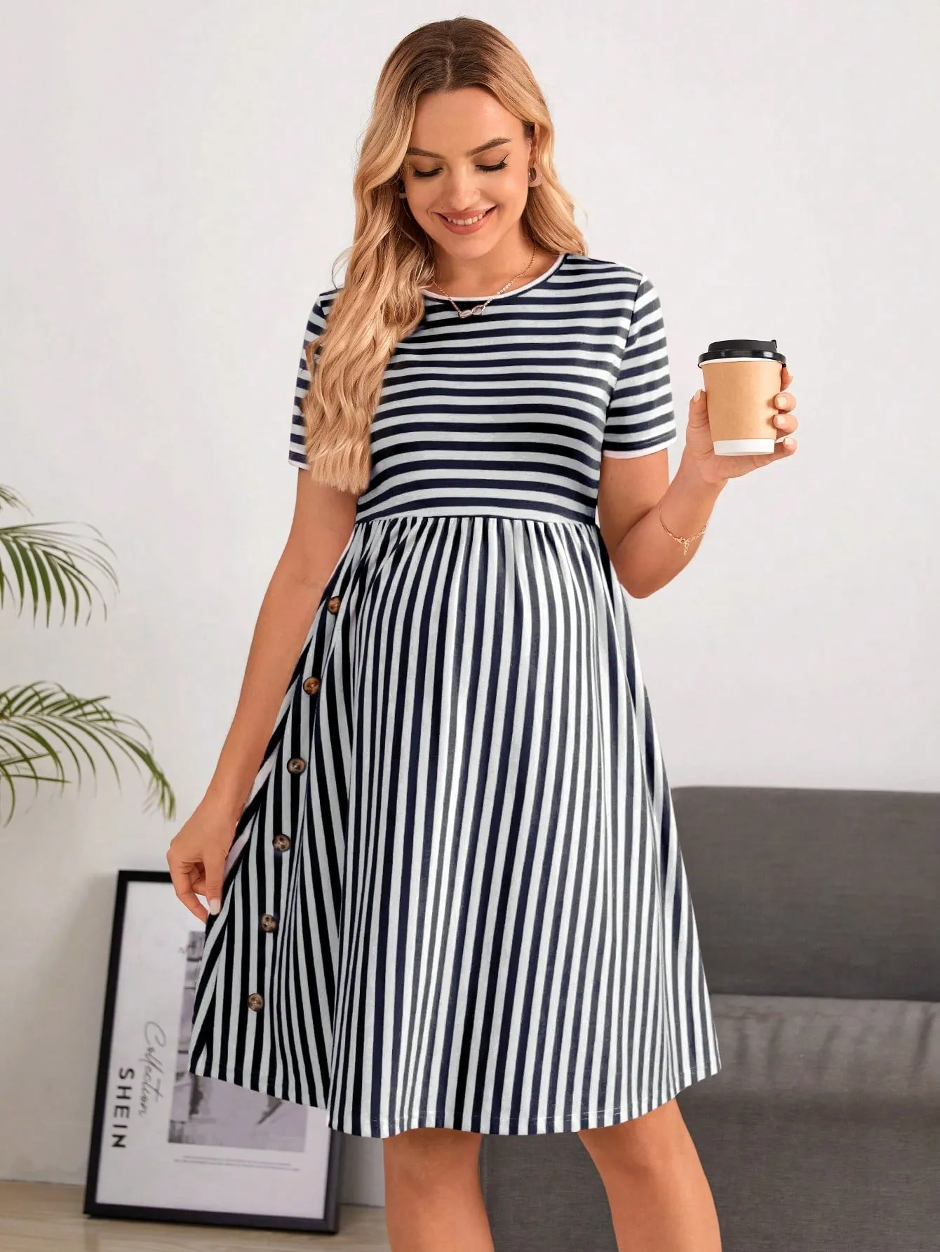 Maternity Striped Short Sleeve Dress