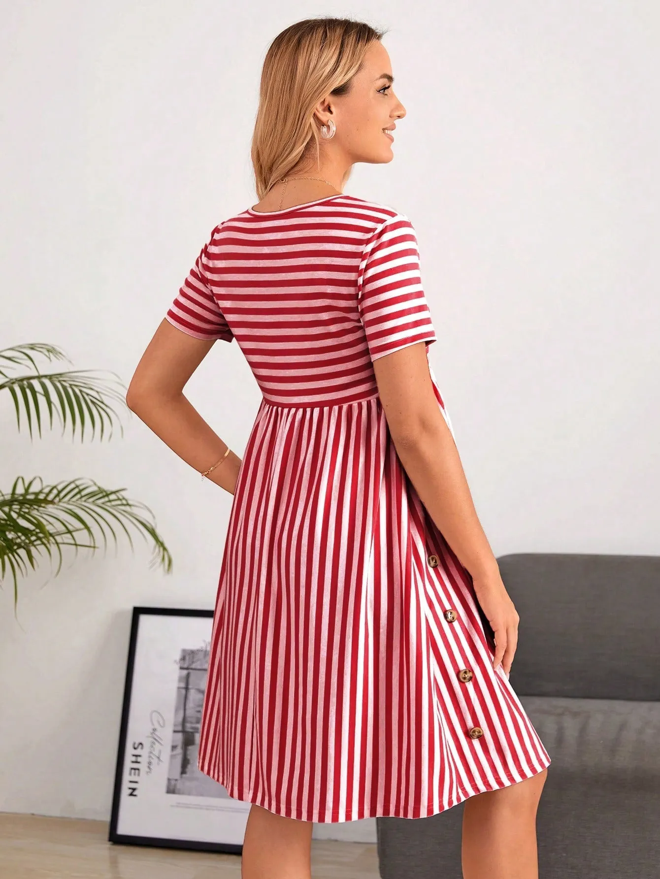 Maternity Striped Short Sleeve Dress