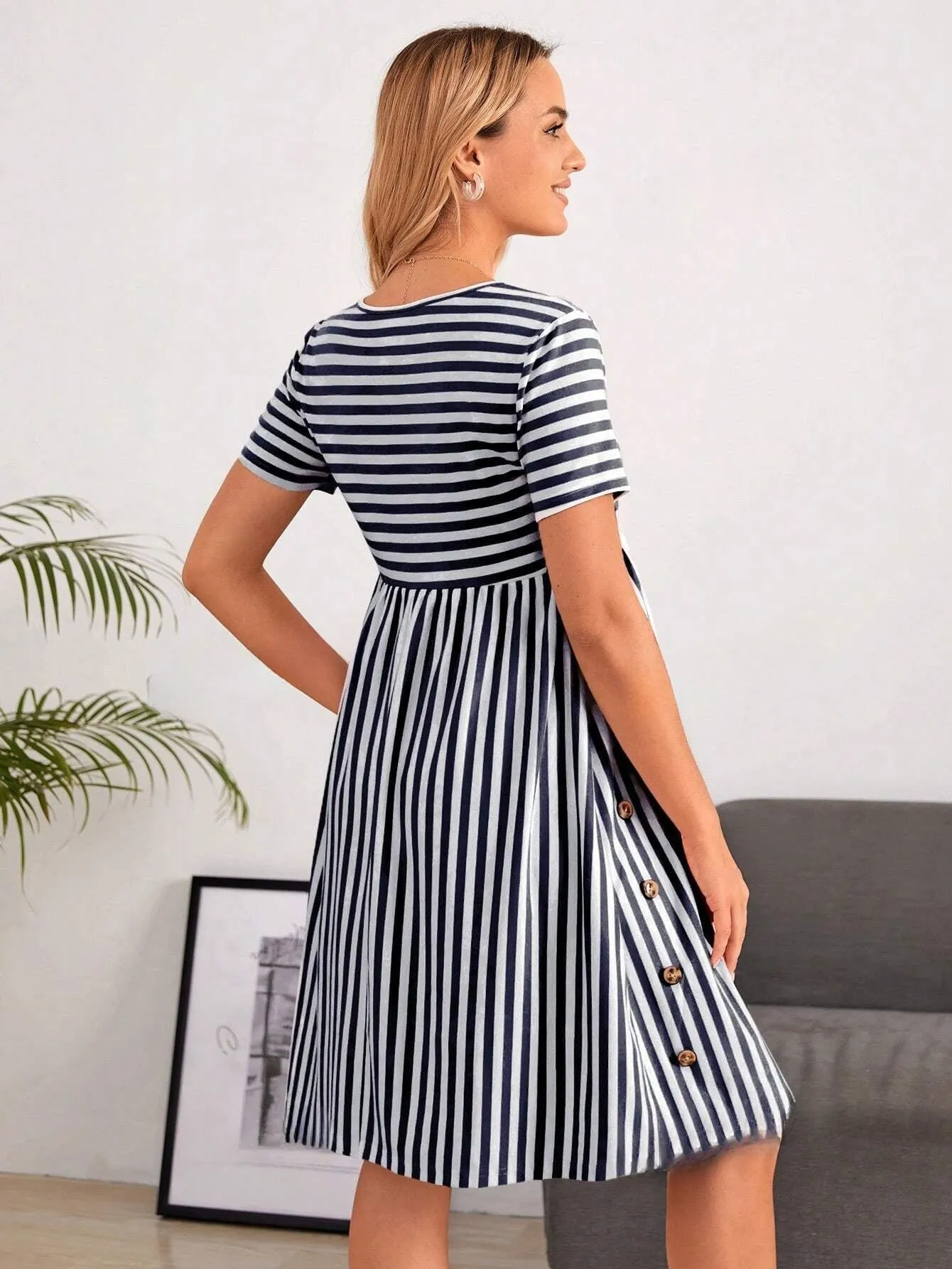 Maternity Striped Short Sleeve Dress