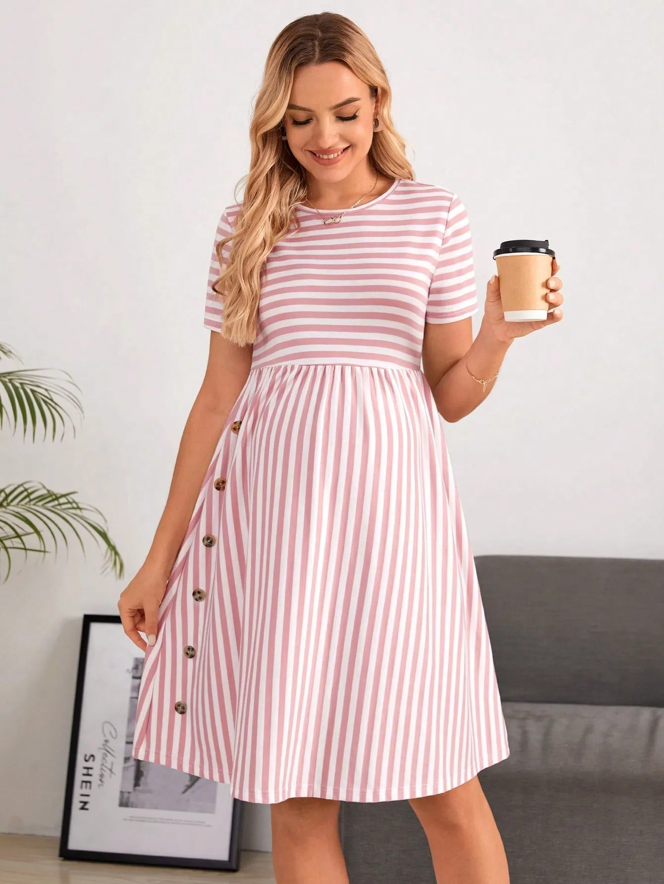 Maternity Striped Short Sleeve Dress
