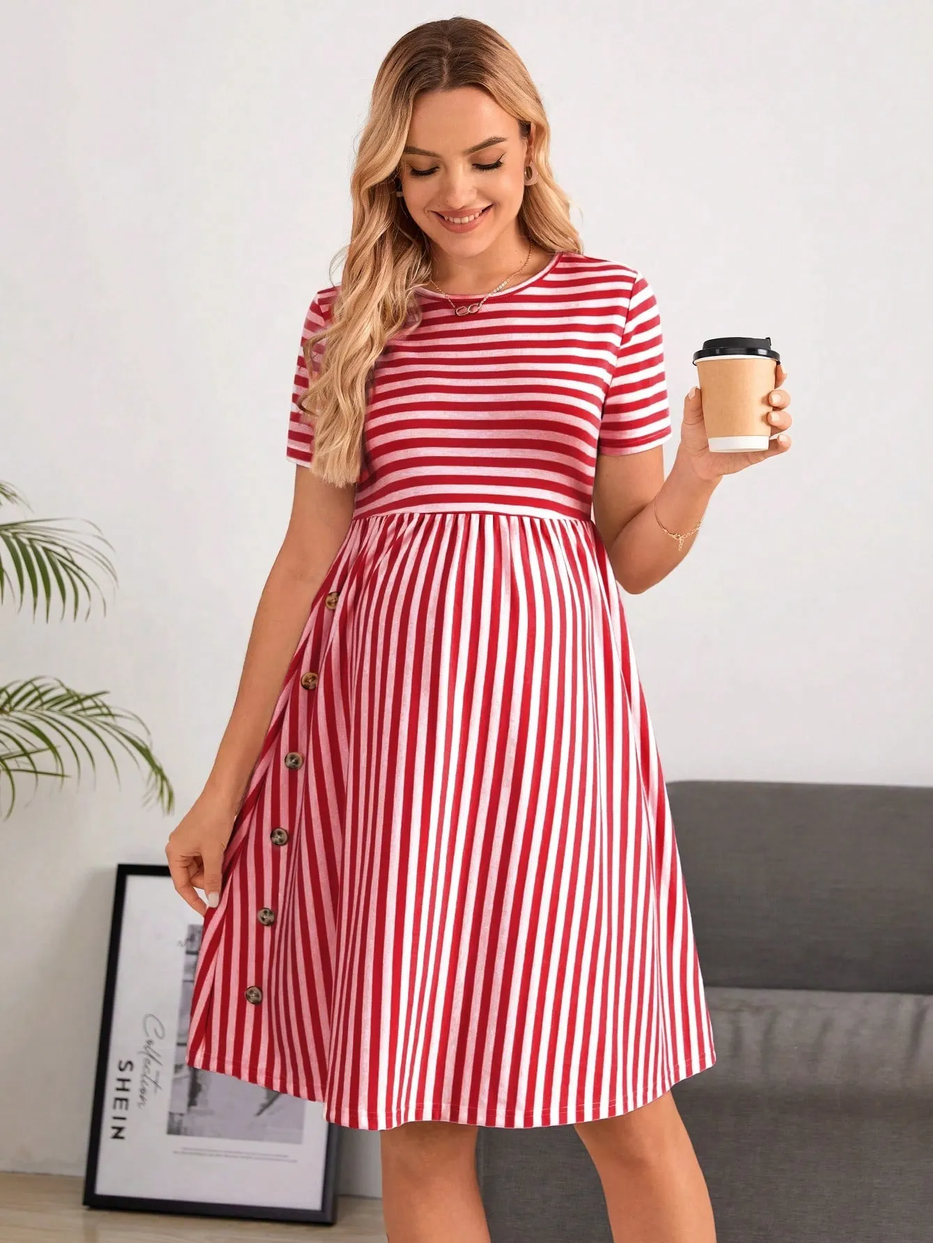 Maternity Striped Short Sleeve Dress