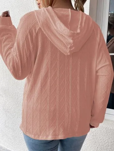 Melanie Textured Drawstring Kangaroo Pocket Hoodie