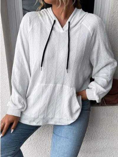 Melanie Textured Drawstring Kangaroo Pocket Hoodie