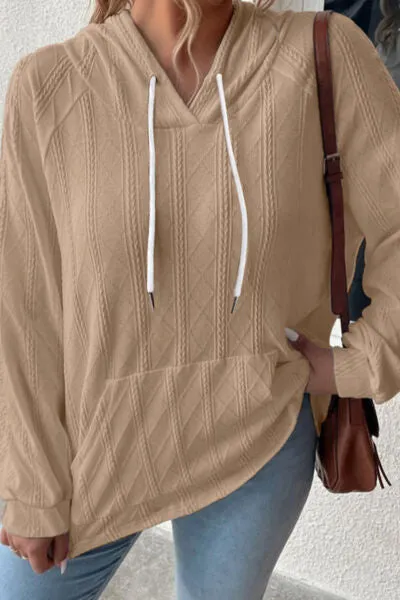 Melanie Textured Drawstring Kangaroo Pocket Hoodie