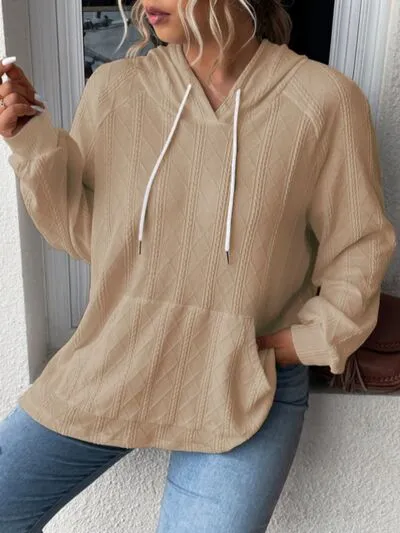 Melanie Textured Drawstring Kangaroo Pocket Hoodie