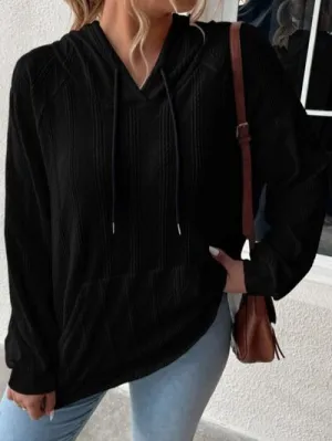 Melanie Textured Drawstring Kangaroo Pocket Hoodie