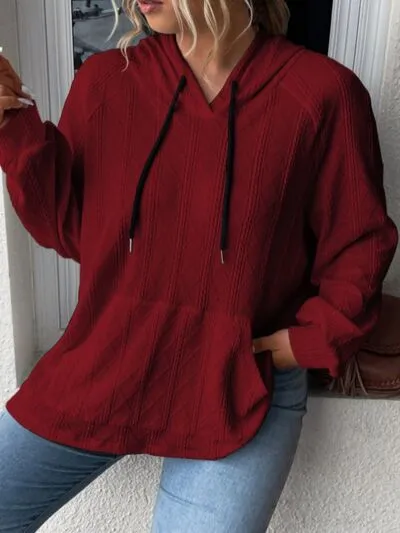Melanie Textured Drawstring Kangaroo Pocket Hoodie