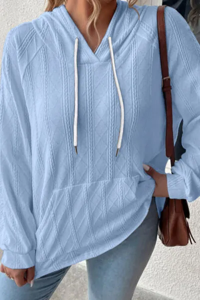 Melanie Textured Drawstring Kangaroo Pocket Hoodie