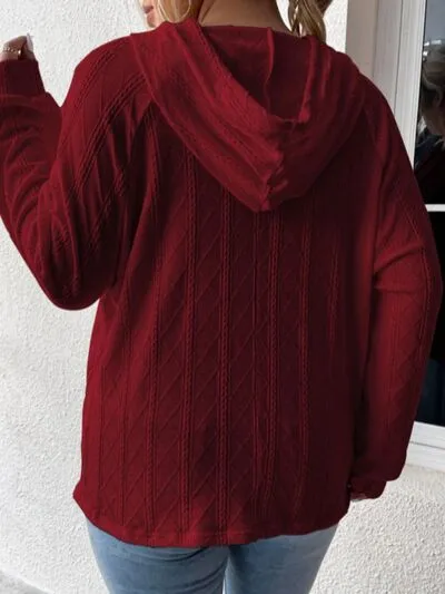 Melanie Textured Drawstring Kangaroo Pocket Hoodie