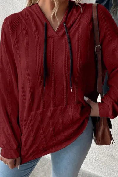 Melanie Textured Drawstring Kangaroo Pocket Hoodie