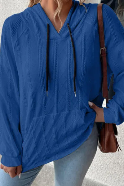 Melanie Textured Drawstring Kangaroo Pocket Hoodie