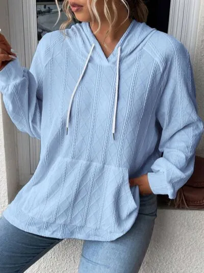 Melanie Textured Drawstring Kangaroo Pocket Hoodie