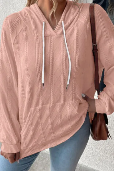Melanie Textured Drawstring Kangaroo Pocket Hoodie
