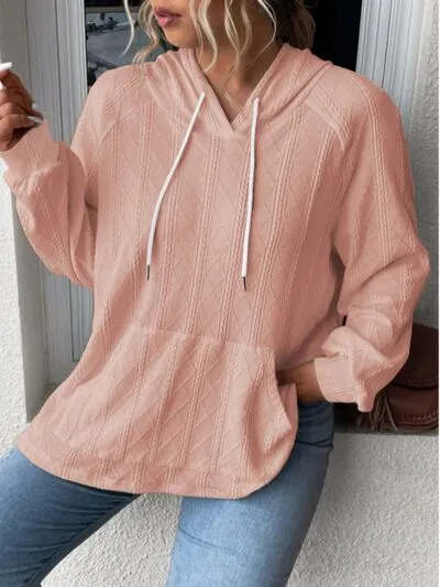 Melanie Textured Drawstring Kangaroo Pocket Hoodie