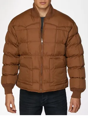 Men's Nylon Quilted Puffer Jacket -NJ629-Cognac