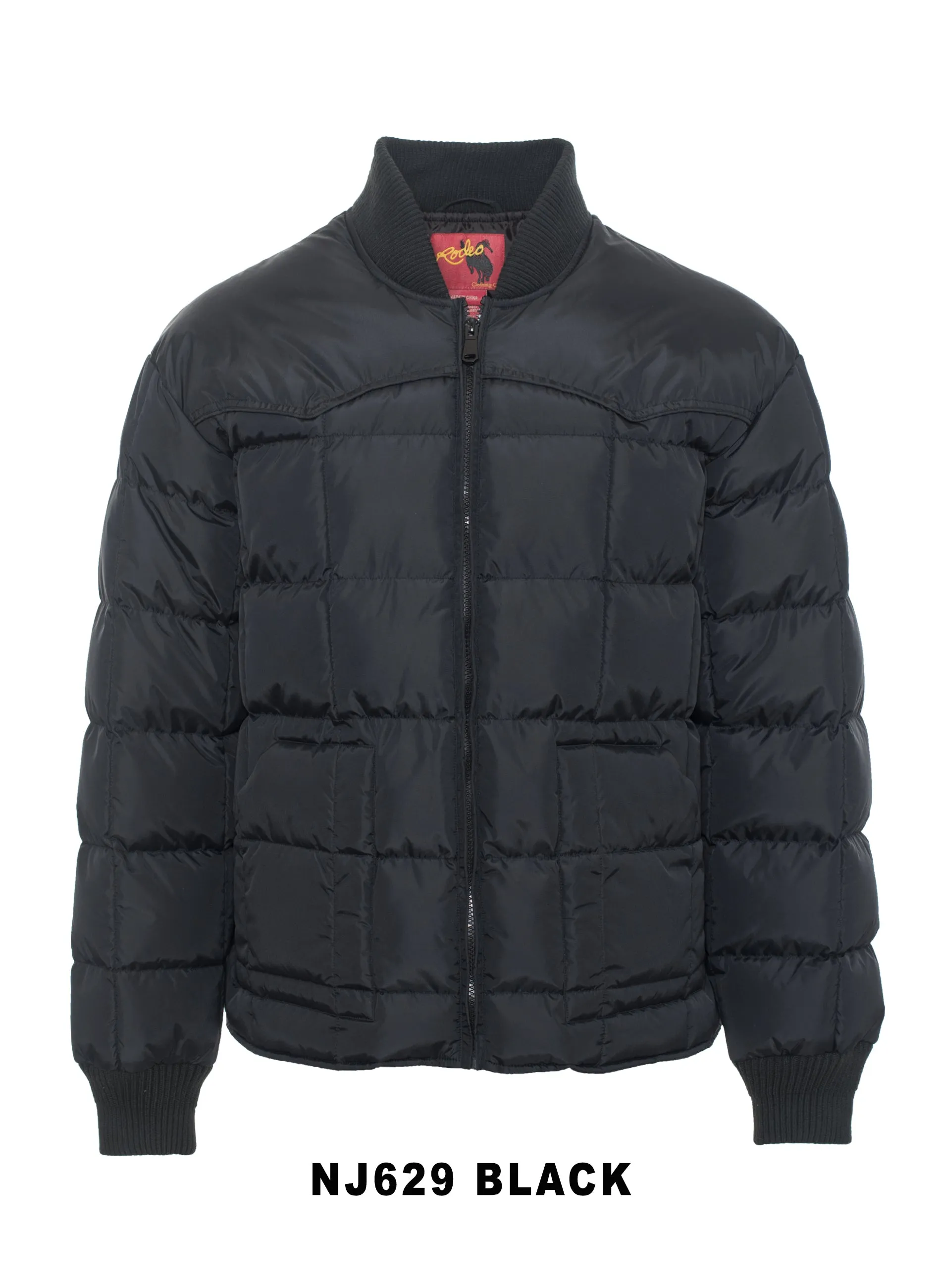 Men's Nylon Quilted Puffer Jacket with Embroidery-NJ629/EMB-Black