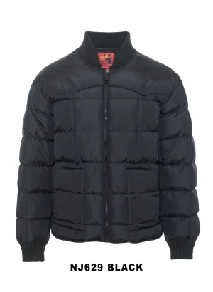 Men's Nylon Quilted Puffer Jacket with Embroidery-NJ629/EMB-Black